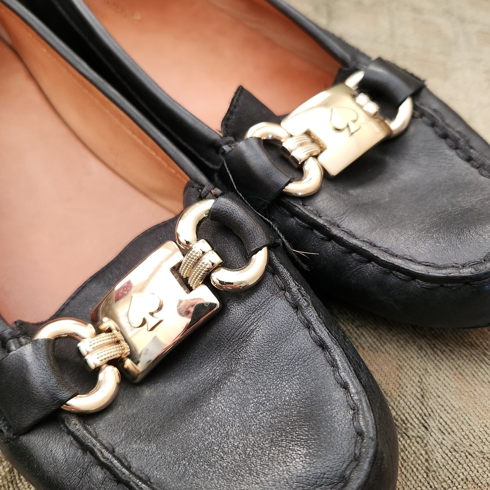 Kate Spade Black Loafers with Gold Accents - Picture 3 of 5
